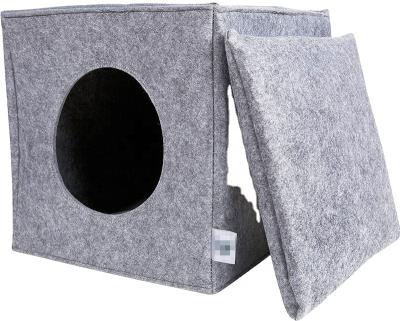 China Eco-friendly Hot Selling Square Cat House Felted With Thick Cushion Felt Cat Cave for sale