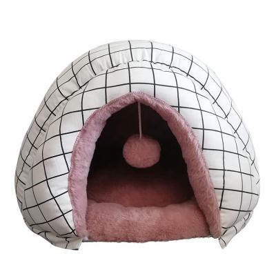 China Breathable Shell Nest Detachable Closed Cat Beds With Ball for sale