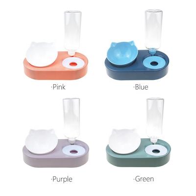 China Wholesale Viable Pet Cat Dog 2 in 1 Elevated Food Dispenser Water Slow Feeder Tilted Drinking Feeding Bowl with Rubber Base for sale