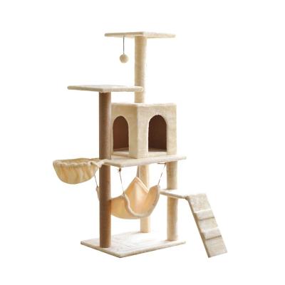 China Wholesale Large Wooden Tower Stocked Scratcher Housing Pole Cat Tree House for sale