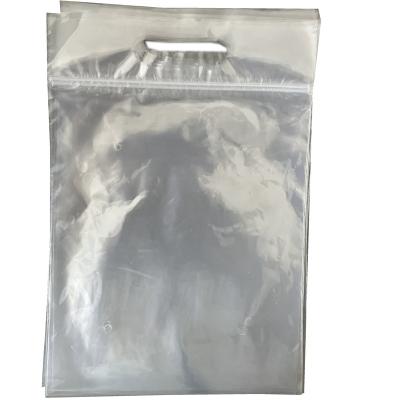 China Recyclable Recycled Resin PE Handle Zipper Clear Die Cut Plastic Shopping Bag for sale