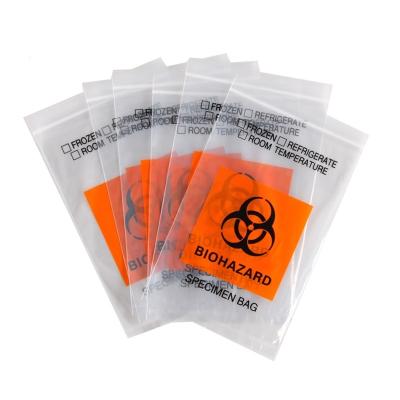 China Wholesale BIODEGRADABLE Eco-Friendly Side Gusset Wholesale Eco Friendly Lab Use Pathology Print Etch Walls Promotion 3 Specimen Biohazard Plastic Bags for sale