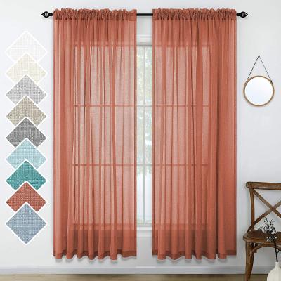 China Semi Sheer Blackout Curtains For Bedroom 2 Panels Textured Rust Red Burnt Orange Filtering Window Curtains Rod Pocket Faux Linen Light for sale