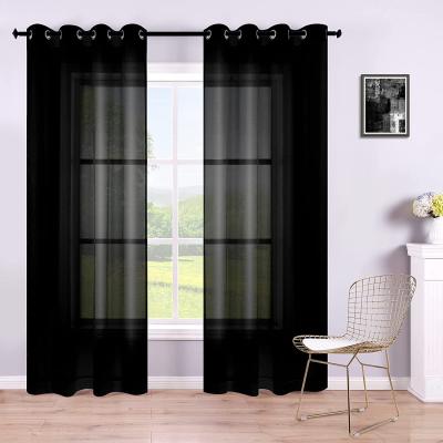 China Blackout Sheer Black Curtains For Living Room Set Of 2 Panel Grommet Window Semi Drapes Modern Black Voile Curtains For Bedroom for sale