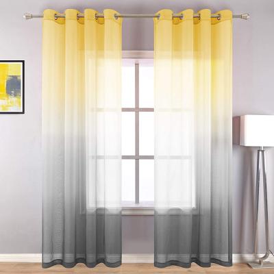 China Modern Bright Yellow and Gray Sheer Curtains for Living Room Set of 2 Panels Grommet Shade Window Elegant Curtains for Dining Bedroom for sale