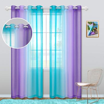 China Modern Ombre Curtains for Girls Bedroom 2 Panels Grommet Window Sheer Purple and Teal Curtains for Kids Room Mermaid Nursery Turquoise for sale