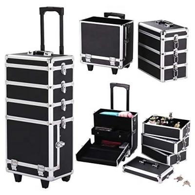 China Lady Professional 4 in 1 Trolley Black Makeup Suitcase with Wheels and Locks and Division for sale