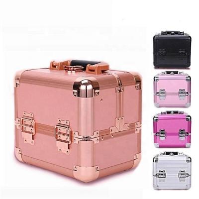 China Large Capacity Rose Gold Red Black Beauty Make Up Box Aluminum Makeup Case For Artist for sale