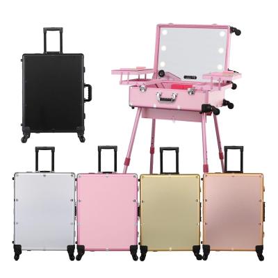 China Fashoion Trolley Makeup Case with LED Full Screen Mirror and Adjustable Legs for sale