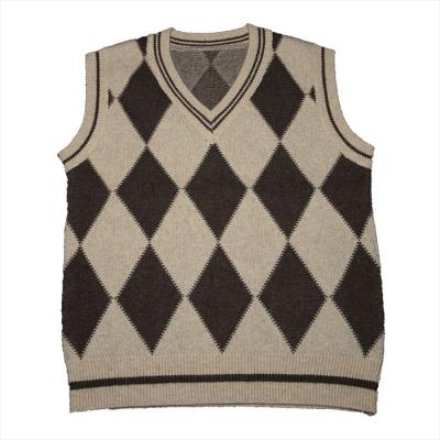 China new autumn and winter sweater Anti-wrinkle knitted V-neck women's striped and diamond jacquard vest for sale