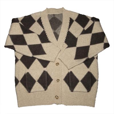 China High Quality Jacquard Men's Autumn Winter Sweater Diamond Two Color Anti-wrinkle Cardigan for sale