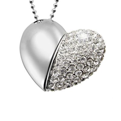 China Jewelry Metal and Crystal Heart Shape USB 2.0 Drive Instant Silver Metal and Crystal Heart Pen Drive Diamond Necklace Memory Stick for sale