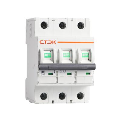 China B/C/D ETEK EKM3 1-4 Pole Mini Circuit Breaker MCB 35mm Din Rail Mount 3A/6A/10A/16A/20A/32A/40A/50A/63A 400V Breaking Capacity for sale