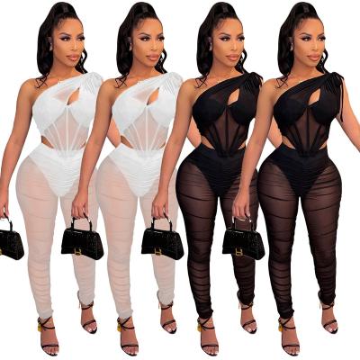 China Best Breathable Q22S8149 Selling Dropshipping 2 Piece Set Clothing Summer Women Custom 2 Piece Set Women Pleated Long Pants Sets for sale