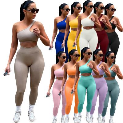 China R2305 Wholesale Ladies Breathable 2 Piece Crop Top Tracksuit Set Yoga Butt Gaiters Crac! crack! sport two piece pants set women for sale