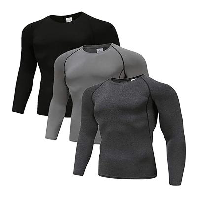 China 3 Packs Cool Dry Compression Long Sleeve Breathable Mens Sport Baselayer T Shirts Tops for sale