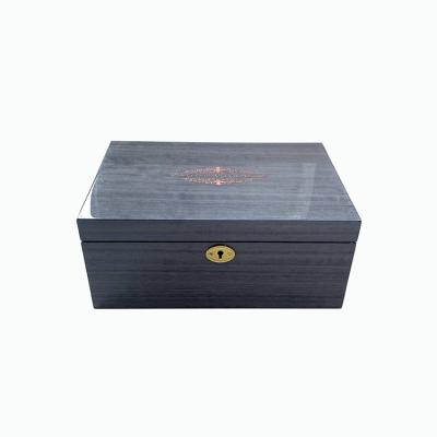 China Wholesale Handmade Luxury Blue Natural Wood Jewelry Storage Packaging Leather Jewelry Box for sale