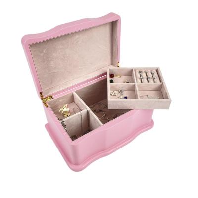 China Custom Pink Rings Wooden Music Box Clothing Necklaces And Various Hand Ornaments Gift Box Lovely for sale