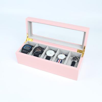 China Custom Made Europe Pink High Gloss Paint Effect Wood High End Watch Case With Stained Glass Display for sale