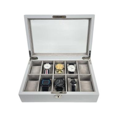 China Custom Gray Watch Box Jewelry Packaging BO Watch Case Can Store 10 Watches Window Glass Storage Display Clear Watch Case for sale