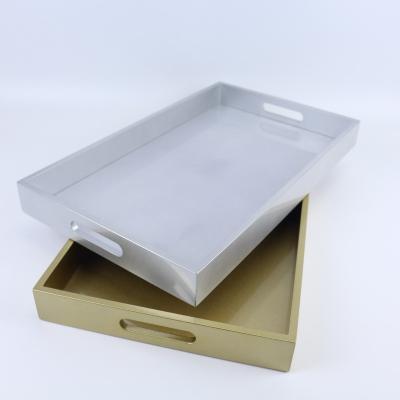 China Custom Europe Bandeja De Madera Desk Rectangle Gold Silver Opens Tea Serving Tray Wooden for sale