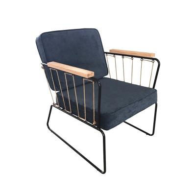 China VK-1001D Modern French Living Room Dark Blue Velvet Armchair With Black Iron Frame KD Legs for sale