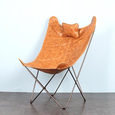 China Assemble VK-1013 Brown Butterfly Chair Leisure Leather Chair With Solid KD Iron Fram Folding Chair Wholesale for sale