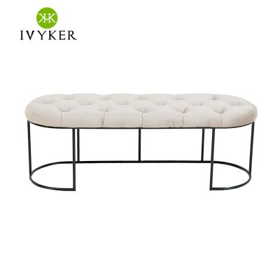 China VK-2002 Kids Tufted Sneak Metal Frame Cream Velvet Foot Stool Round Ottoman Ottoman Bench Along for sale