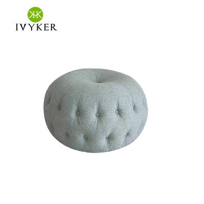 China Comfortable Light Green Round Storage Stool VK-3003 Ivyker Velvet Button Design Adorned Ottoman Ottoman for sale