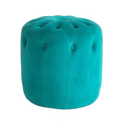 China VK-3016 Modern Factory Wholesale Soft Velvet Fabric Round Stool With Green Upholstery Buttons Pouf Stool for sale