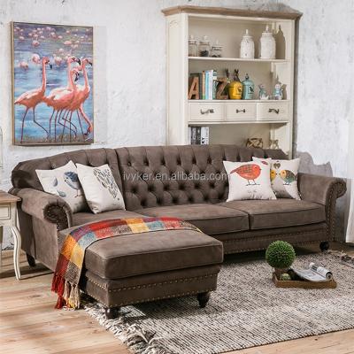 China VK-2216 Button And Bubble Tufted Luxury Nails Design New Classic L Shape Sectional Sofa for sale