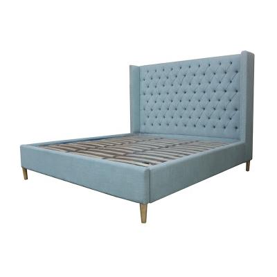 China VK-B03 Style Headboard VK-B03 Classic Fabric Bedroom Double Bed European High Queen Size Soft Tufted Bed Blue High Bed for sale