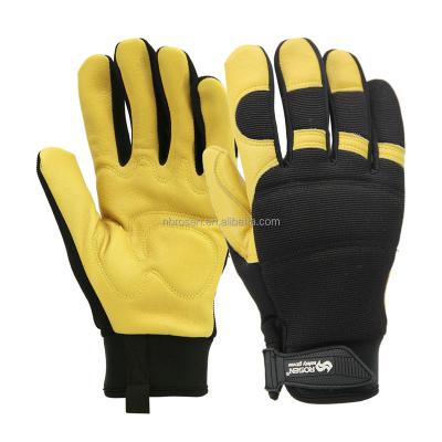 China Double-stitched china cheap goods waterproof yellow genuine leather cut anti vibration impact resistant hand gloves for construction work for sale