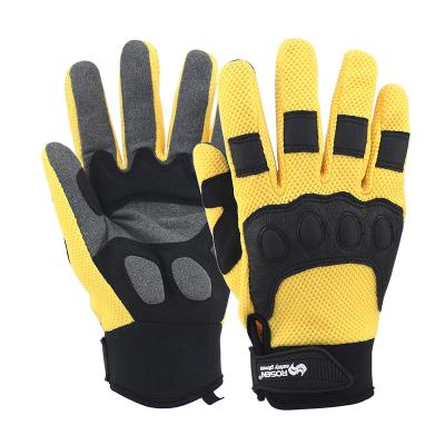 China Custom Logo Dexterity Soft Microfiber Knuckle Logo Dexterity Soft Microfiber Knuckle Mechanical Work Anti-impact PU Anti-impact Assembly Work Safety Leather Yellow Mechanic Glove for sale