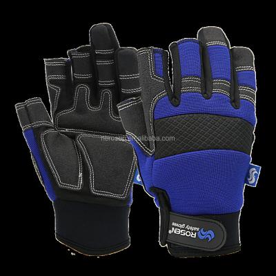 China PU Microfiber Half-finger Synthetic Palm Grip Quilting Flexible Double Screen Touch Impact Anti-Vibration Mechanics Construction Gloves for sale