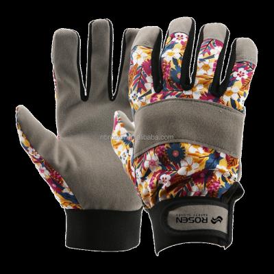 China Ladies Double-stitched Genie Flower Printed Rose Pruning Synthetic Leather Palm Cut Resistant Garden Flower Work Gloves For Women for sale