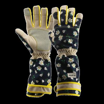 China Custom Double-stitched Logo Women's Ladies Cut Puncture Resistant For Flower Long Arm Thorn Proof Gardening Protective Gloves for sale