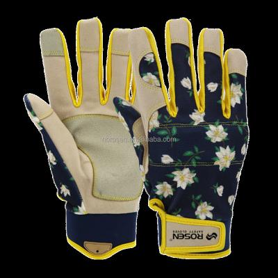 China Wholesale Double-Stitched Microfiber Spandex Cheap Cut Resistant Flower Printed Touch Screen Synthetic Leather Hand Gardening Gloves For Women for sale