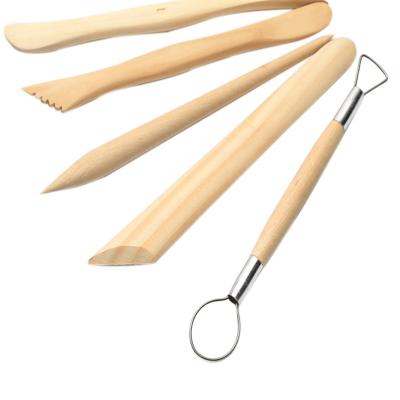 China Hot Selling Wood + 5 Piece Stainless Steel Clay Molding Tools Professional Polymer Ceramic Sculpture Kit for sale