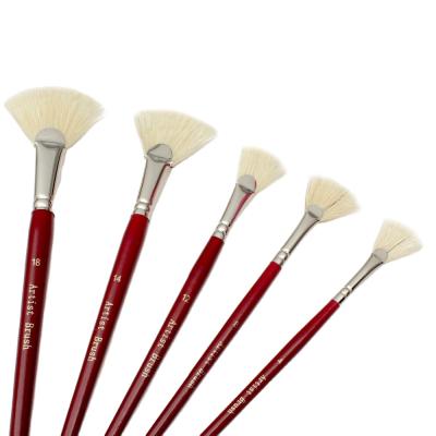 China Acrylic& Qil Best Quality 5pcs Wine Red Long Handle Bristle Wooden Hair Artist Brush for sale