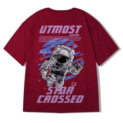 China Anti-pilling Wholesale Summer Astronaut NASA Printing T-shirt Plus 2022 Men's Printing Loose Black Round Neck Short Sleeve T-shirt for sale