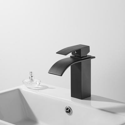 China Single Metered Faucets Single Hole Deck Mounted Brass Waterfall Hotel Basin Faucet for sale