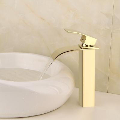 China Gold Brass Waterfall Bath Faucets Two Handle Brass Metered Cupc Basin Faucet for sale