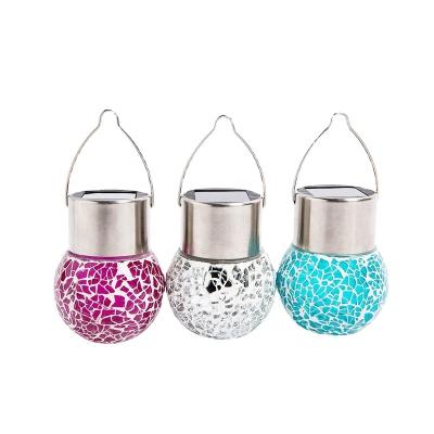 China Garden Hanging Outdoor Stainless Steel Ball Mosaic Solar Lawn Garden Light for sale