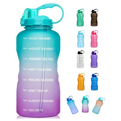 China Sustainable 2L large Half Gallon Motivational water bottle with Time marker and straw leakproof Tritan BPA Free water jug for fitness sports for sale