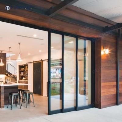 China Contemporary Exterior Hide Stack Door Sliding Patio Door Pocket Slide Aluminum Hidden Glass Doors Inside Wall for sale