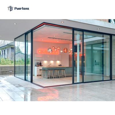 China Big Tall 90 Degree Corner Contemporary Tempered Glass Sliding Door Aluminum Lift Stacking Sliding Patio Door For Porch for sale