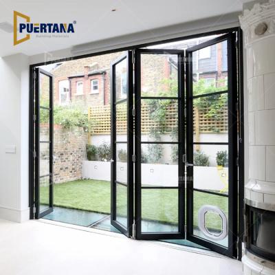 China Front Accordion Folding Door Exterior Steel Aluminum House Tempered Glass Heat Insulation Look Aluminum Bifolding Patio Door for sale