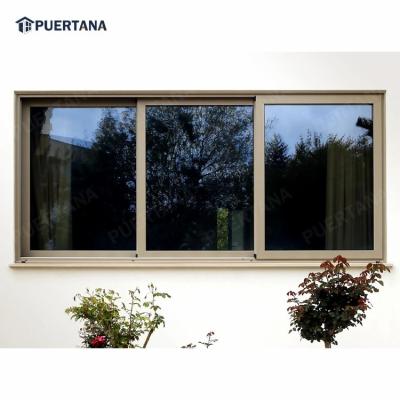 China Magnetic Screen Triple Tracks Double Glazed Balcony Aluminum Sliding Window 3 Tracks Sliding Windows Residential for sale