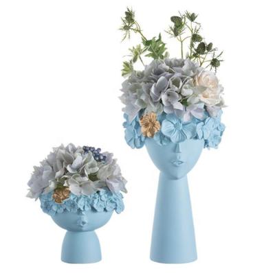 China Europe Hot Selling Office and Indoor Garden Bonsia Flower Pot Handicarfs Planter Polyresin Figurines Flowerpot Blue Color Blue for sale